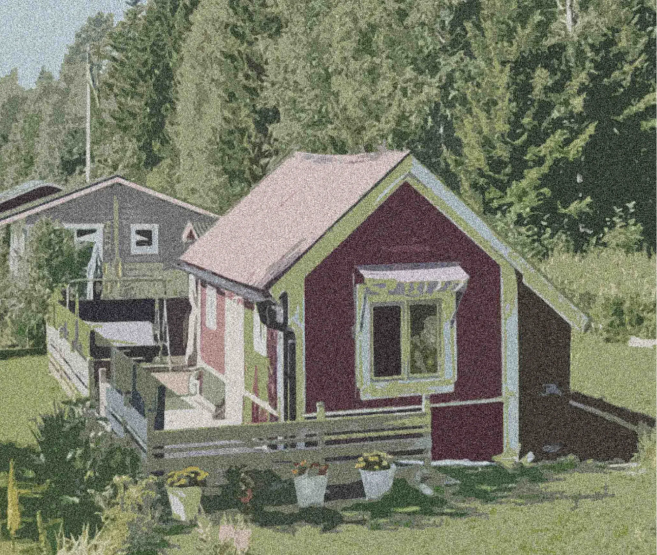 A Swedish kolonilott — red cottage and garden plot